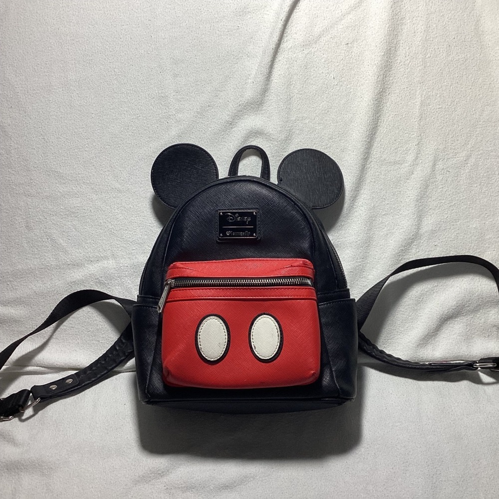 Disney Loungefly Mickey Mouse Mini Backpack Black Red Saffiano 3D Ears Bag